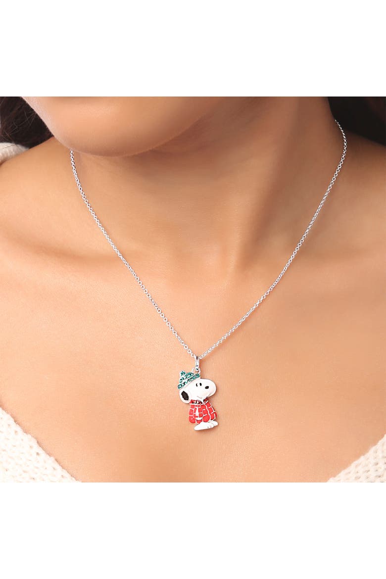 Snoopy Puffer Jacket Pendant, Alternate, color, Silver, white, red