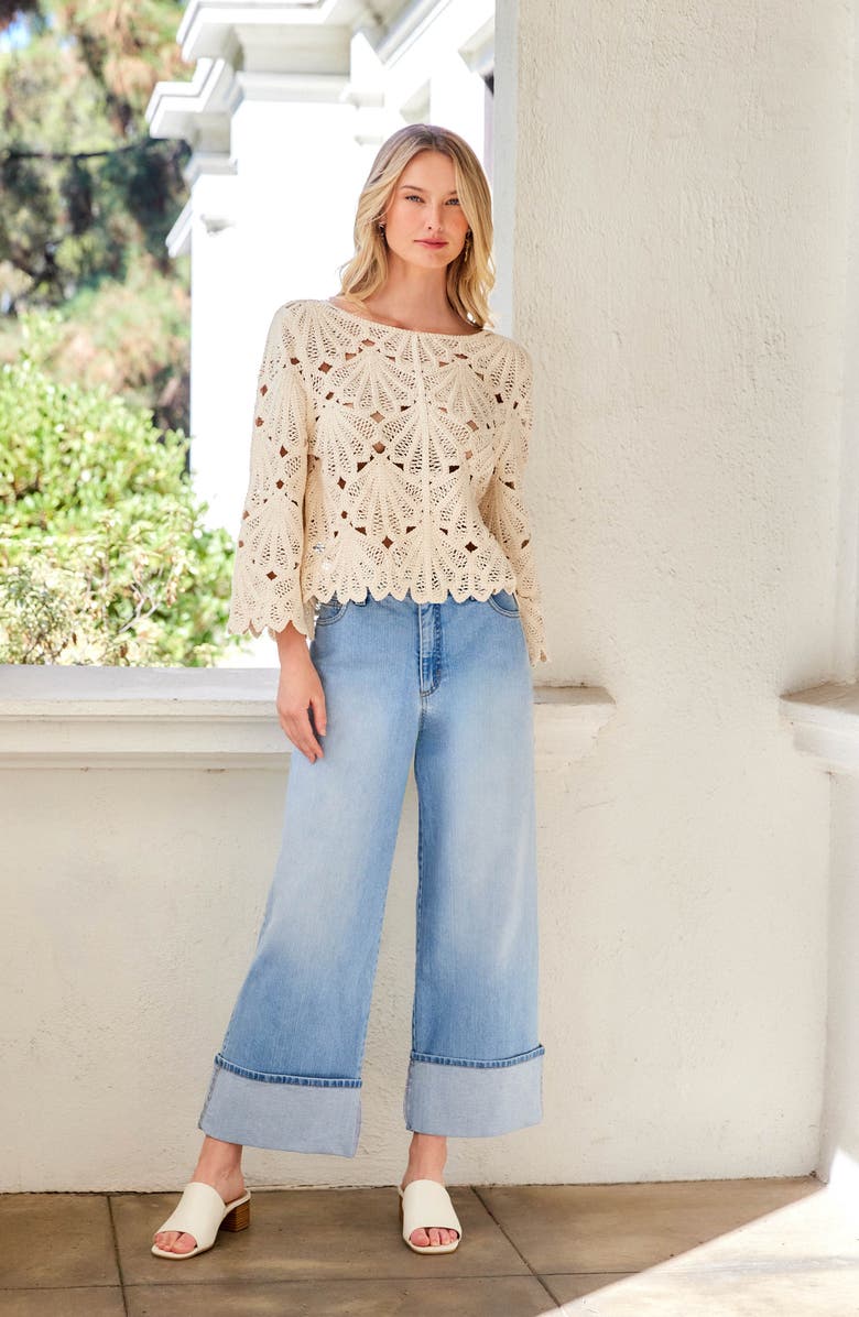 Karen Kane Cuffed Crop Jeans, Alternate, color, Denim