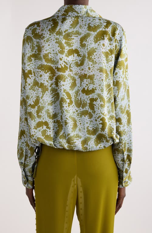 Shop Dries Van Noten Cedal Orchid Petal Print Silk Wrap Top In Khaki