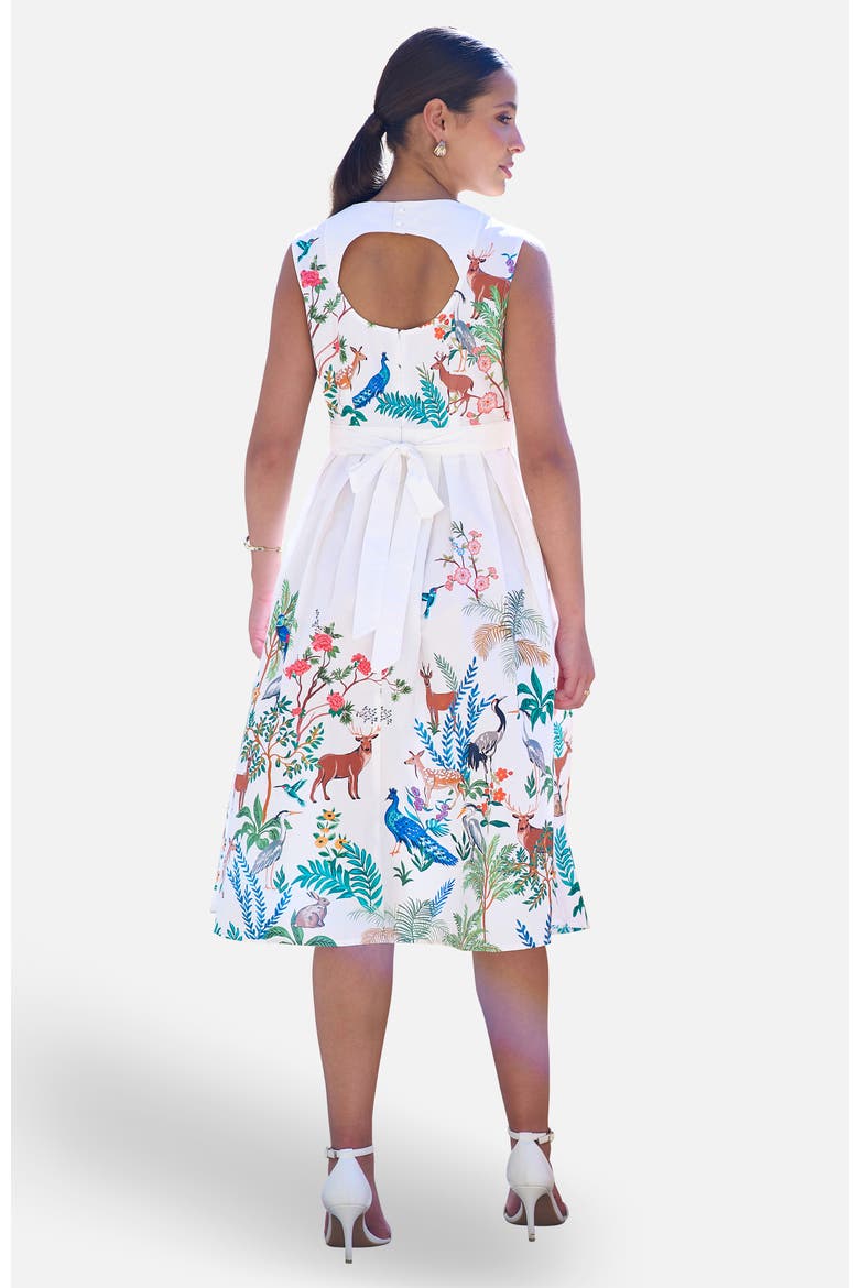 Animal Print Cotton Midi Skater Dress, Alternate, color, White