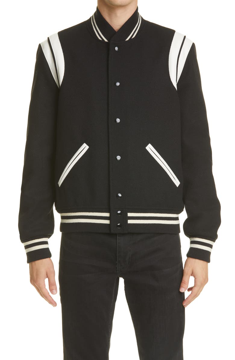 Saint Laurent Wool Blend Bomber Jacket, Main, color,