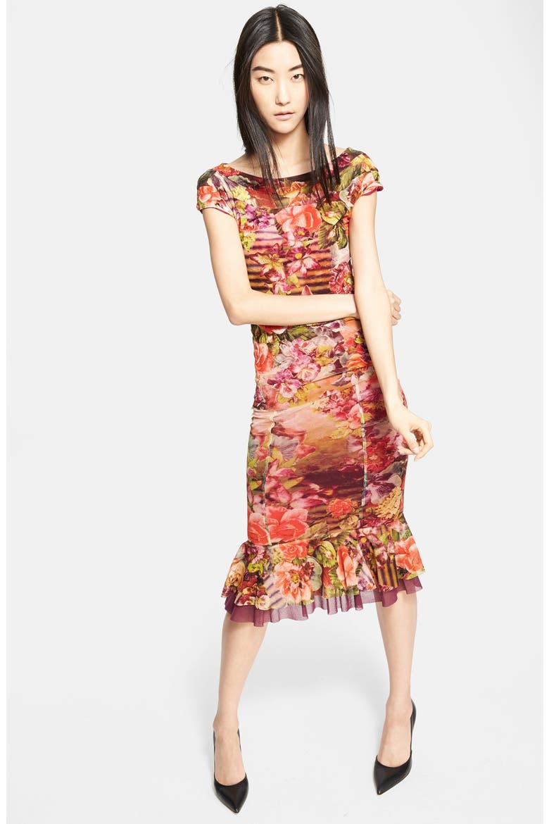 Floral Print Ruffled Hem Skirt, Alternate, color, GRANATA