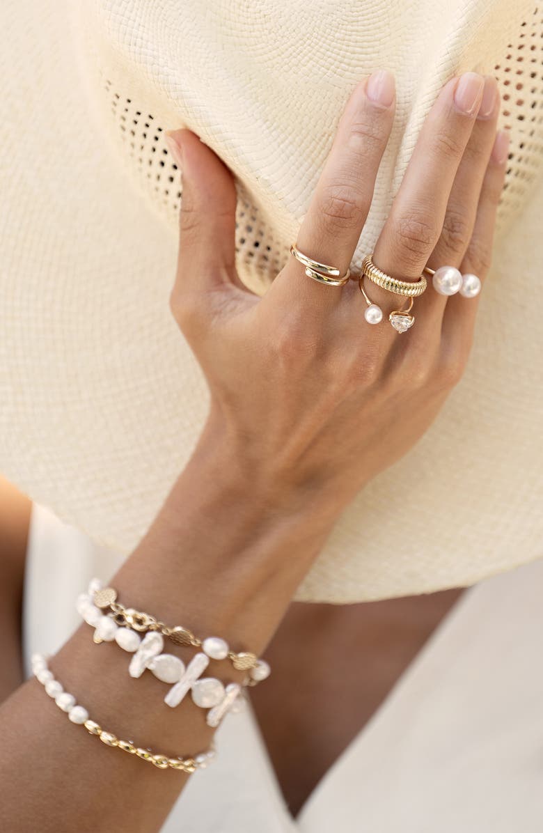 Ettika Freshwater Favorites Set of 2 Pearl Bracelets, Alternate, color, Gold