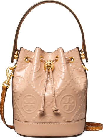 激安★Tory Burch Mini T Monogram Bucket Bag 139444 Tory Burch Mini T Monogram Embossed Patent Leather Bucket