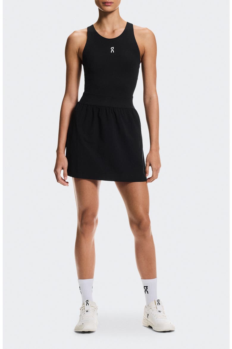 Court Split Performance Dress, Main, color, BLACK
