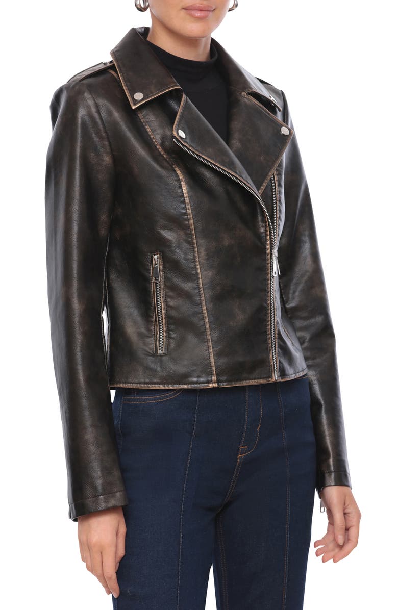 Bagatelle Metallic Contrast Detail Faux Leather Moto Jacket, Alternate, color, 