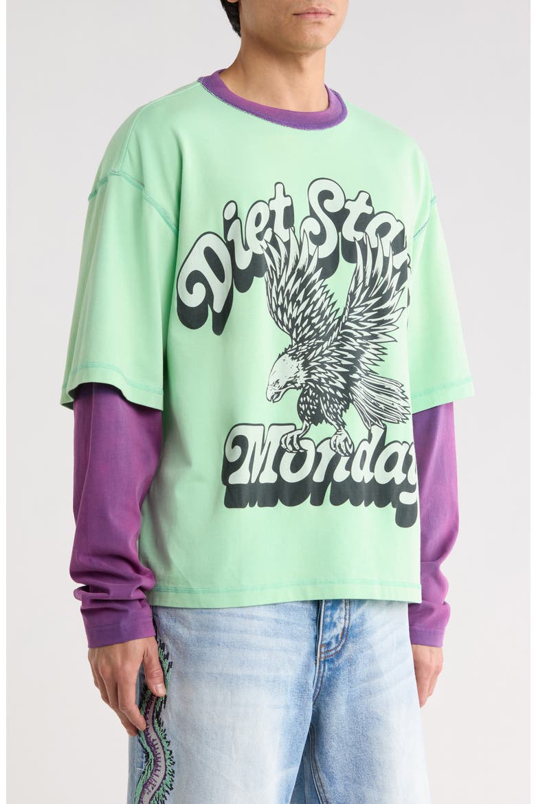 Layered Look Cotton Graphic T-Shirt (Nordstrom Exclusive), Alternate, color, TEAL/PURPLE