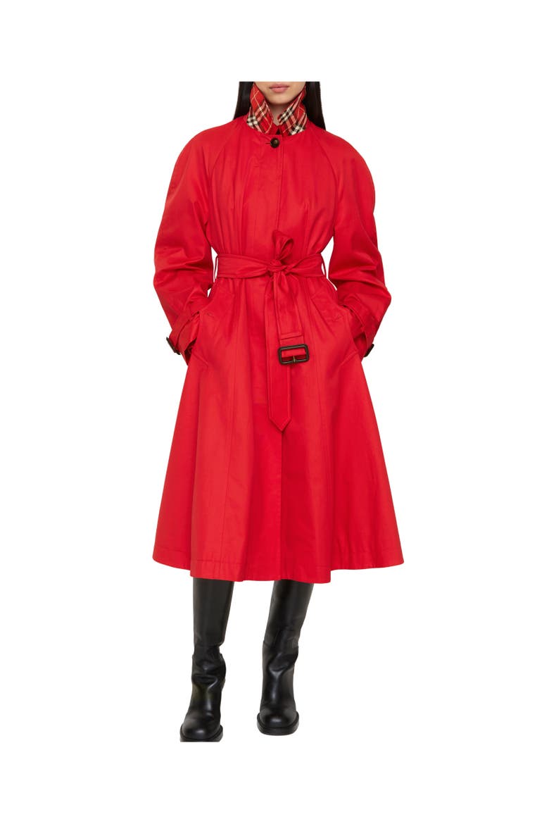 Long Gabardine Ellingham Fit-and-flare Car Coat, Alternate, color, Crayon red