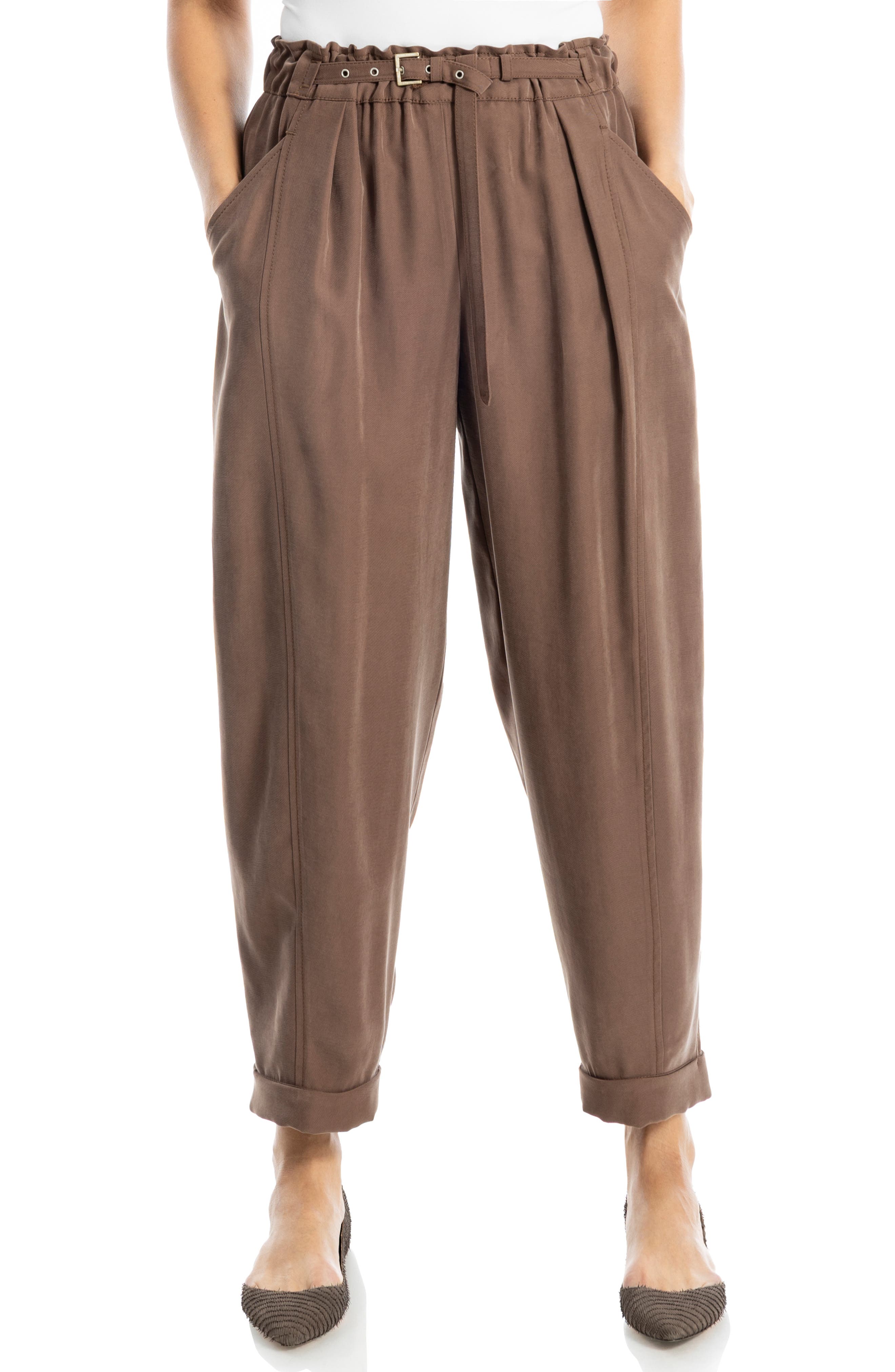Brushed Twill Belted Cuffed Barrel Leg Pants - image 3
