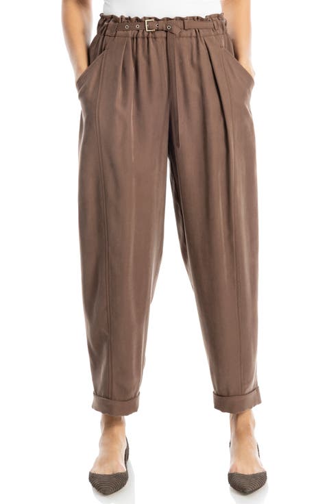 Brushed Twill Belted Cuffed Barrel Leg Pants