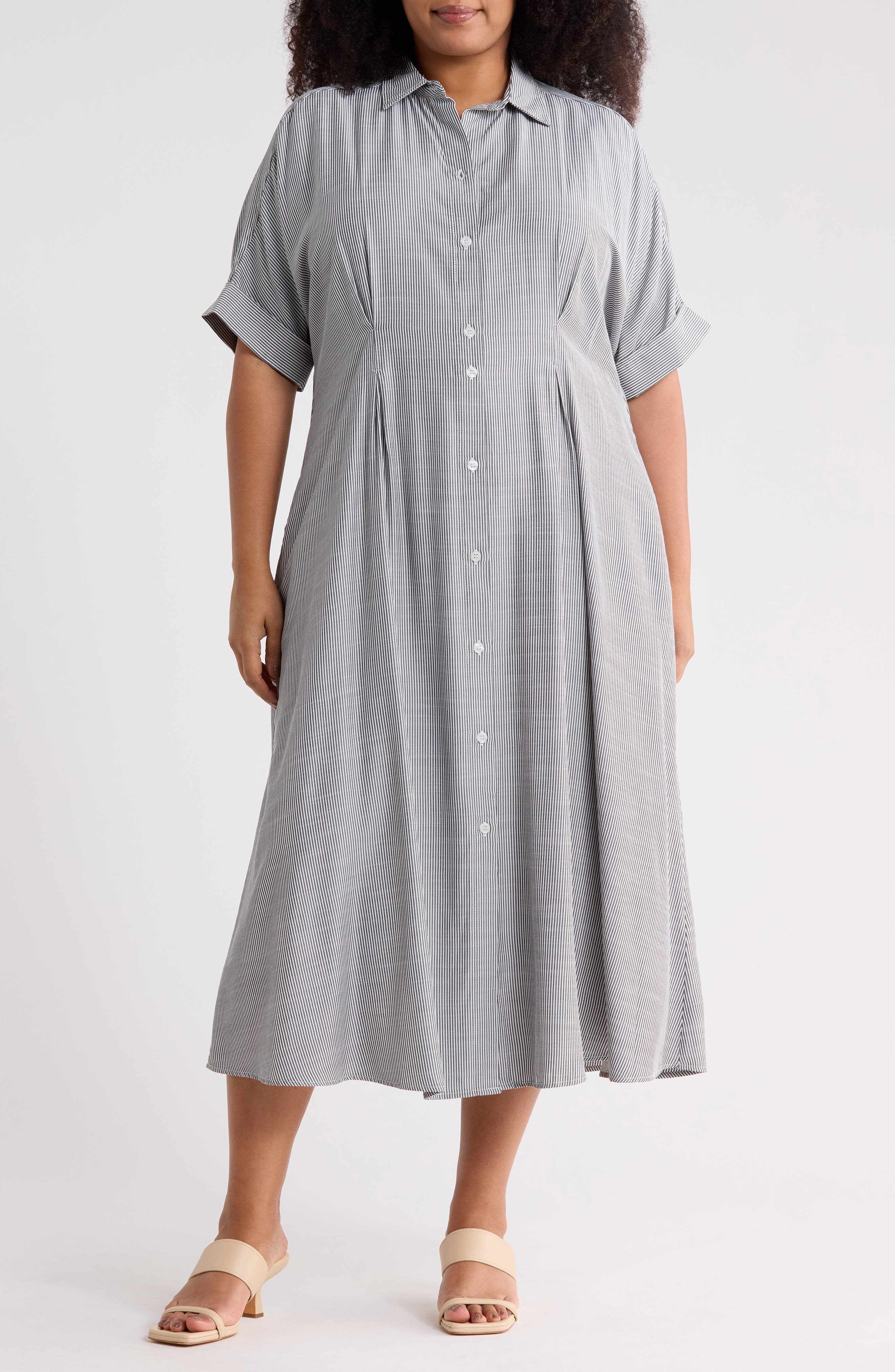MAX STUDIO Elbow Sleeve Maxi Shirtdress