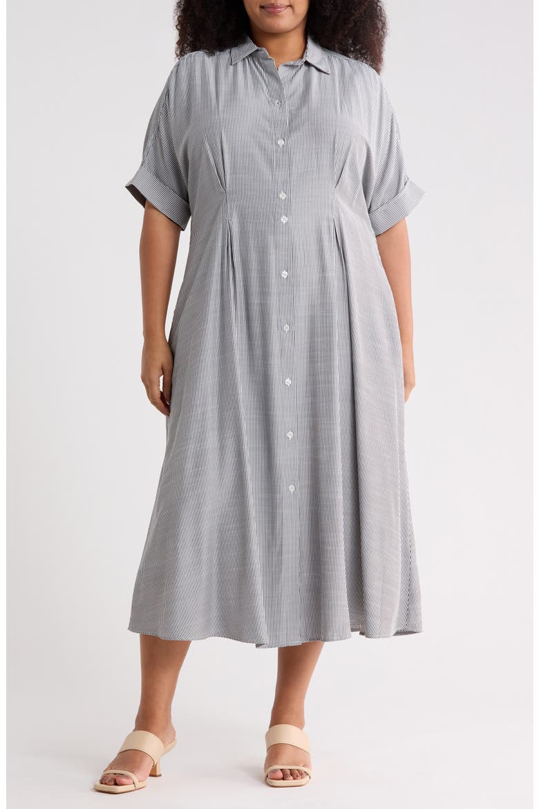 Elbow Sleeve Maxi Shirtdress, Main, color, BLACK/ OFF WHITE