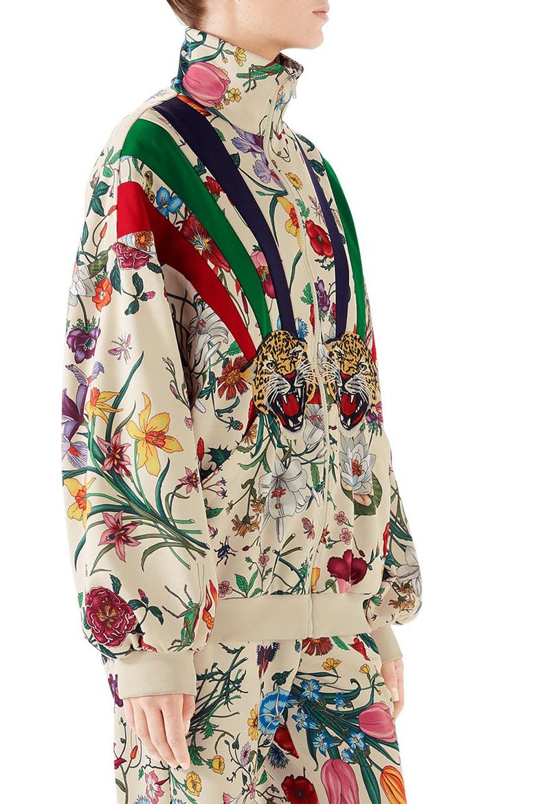 Chateau Marmont Floral Print Track Jacket, Alternate, color, IVORY/ MULTICOLOR