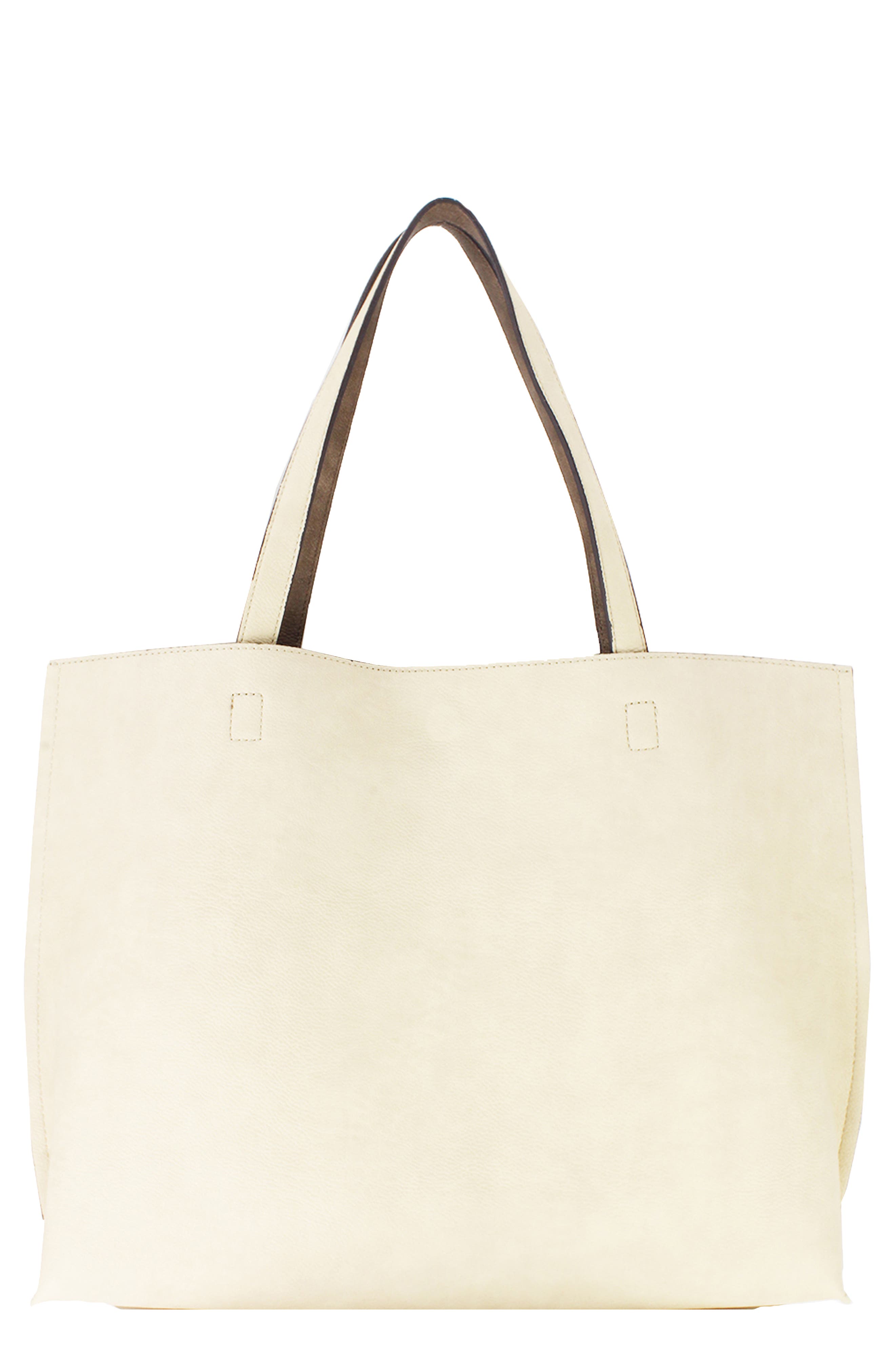 Reversible Faux Leather Tote & Wristlet, Main, color, IVORY/ DARK MAUVE