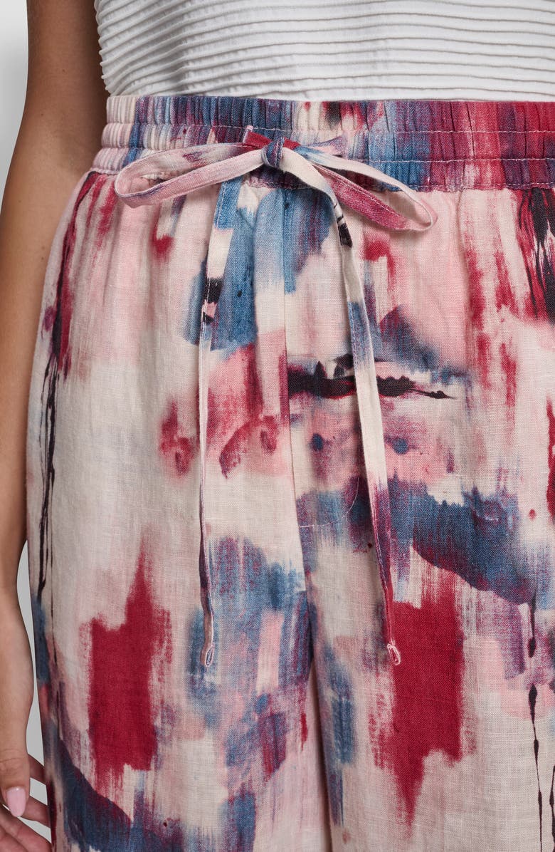 DKNY Print Pull-On Linen Pants, Alternate, color, Urban Bloom