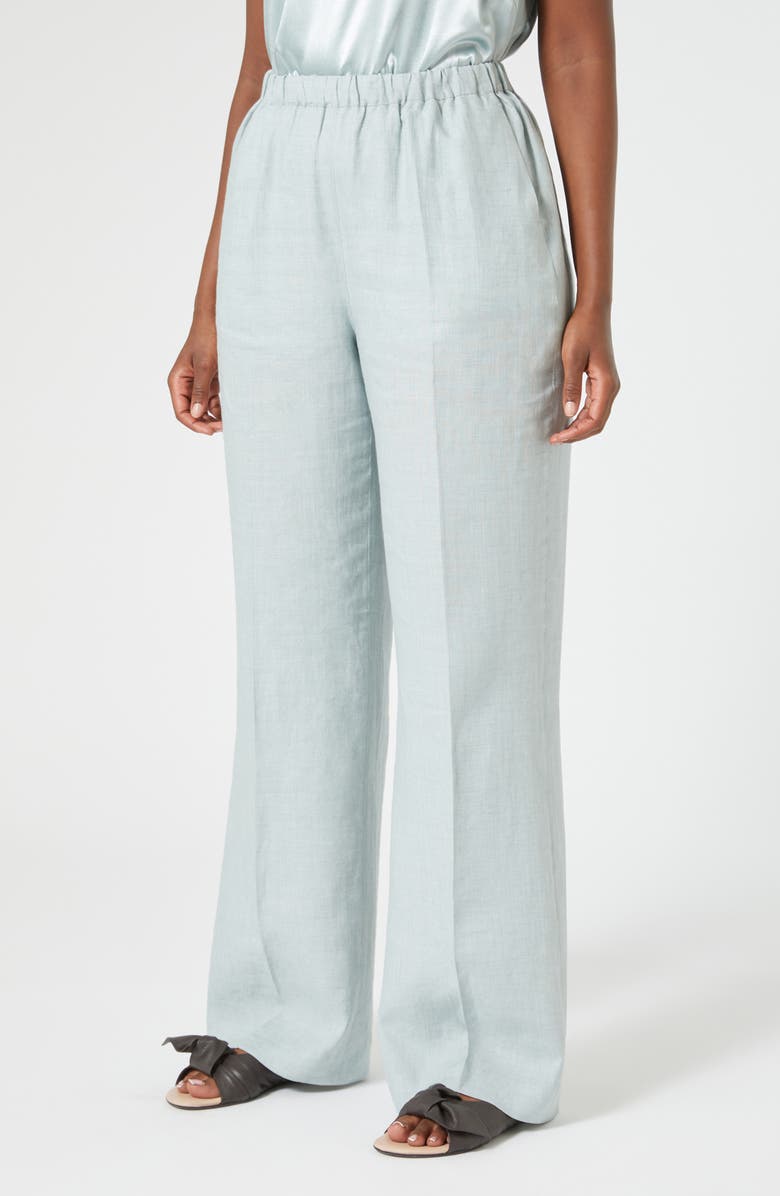 Marina Rinaldi Rocco Wide Leg Linen Pants, Main, color, Sage Green