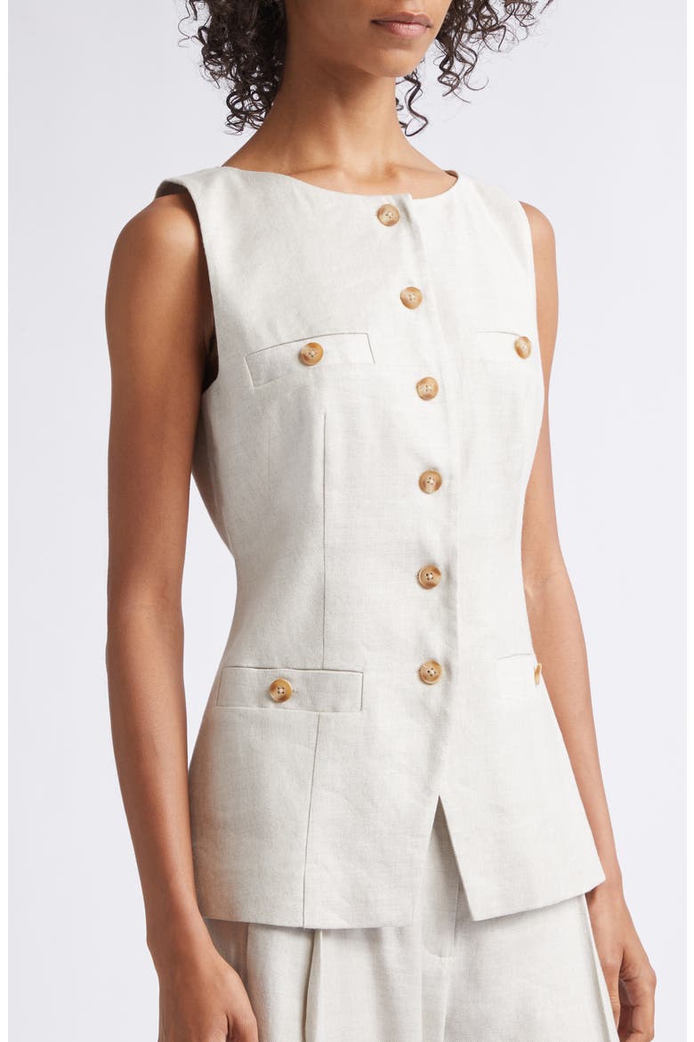 Amra Bateau Neck Linen Blend Vest, Alternate, color, DESERT