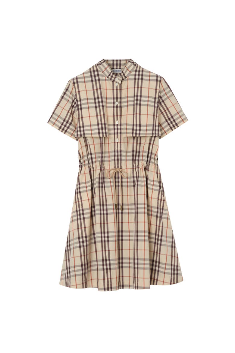 Check Cotton Dress, Alternate, color, Almond beige