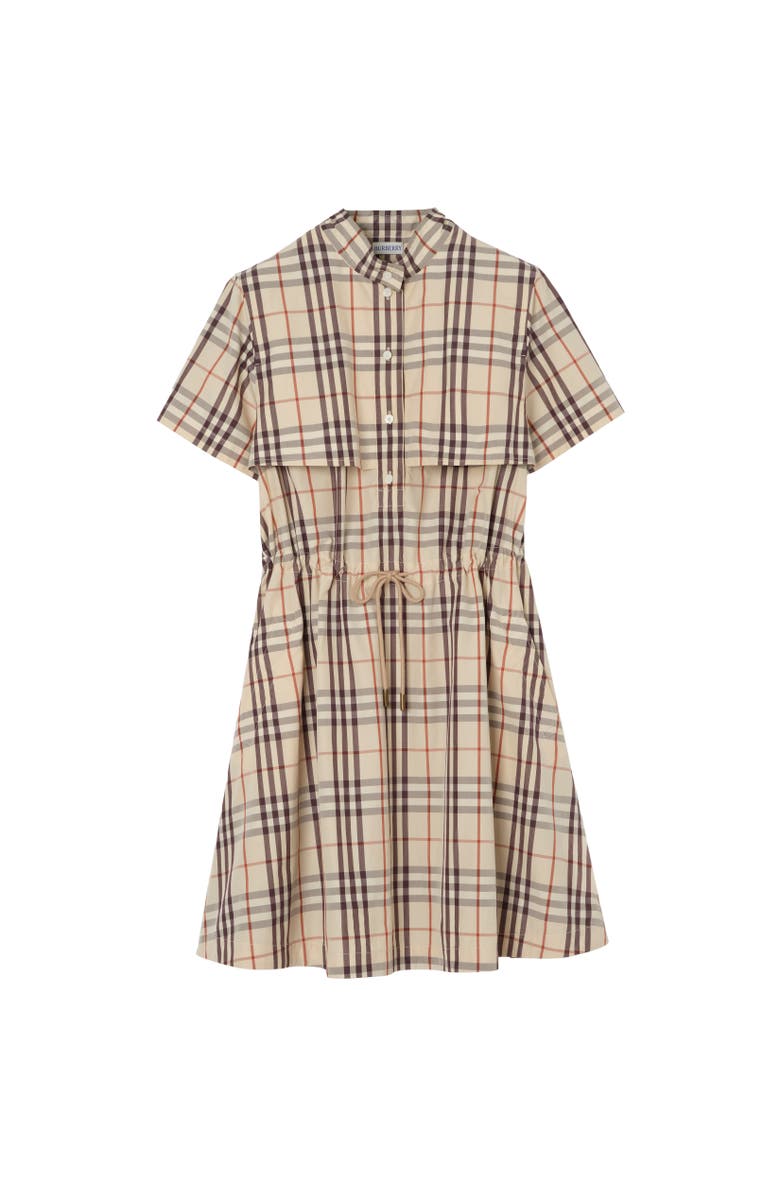 Burberry Check Cotton Dress, Alternate, color, Almond Beige