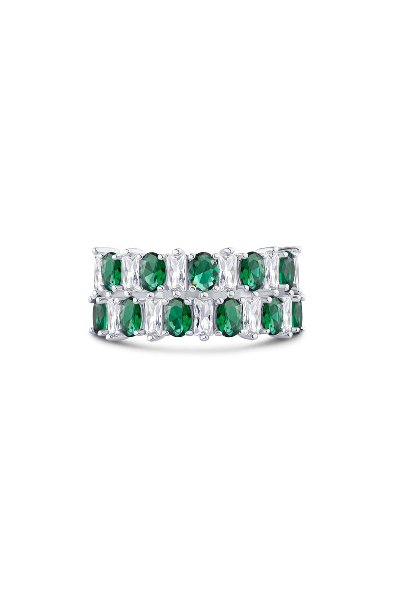 Emerald & Oval Cubic Zirconia Ring, Main, color, GREEN/ SILVER