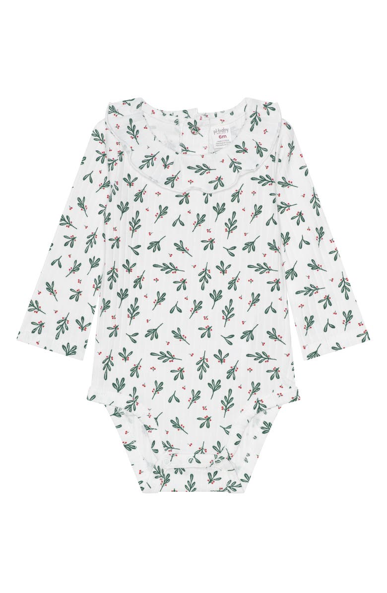 PL Baby by Petit Lem Festive Leaves Ruffle Bodysuit, Corduroy Pants, Socks & Headband Set, Alternate, color, Off White Leaves