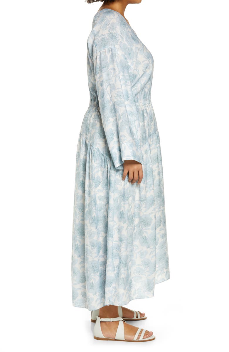 Vince Dahlia Print Long Sleeve Midi Dress, Alternate, color, Off White