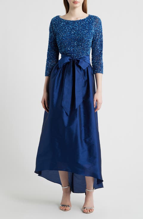 Beaded Bodice Taffeta A-Line Gown