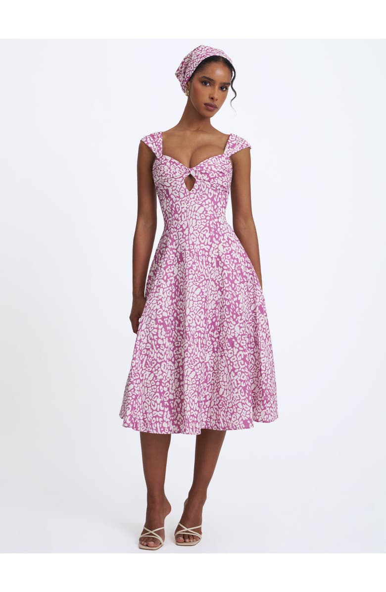 Miss Circle Wynonna Cheetah Linen Keyhole Midi Dress, Alternate, color, Mauve