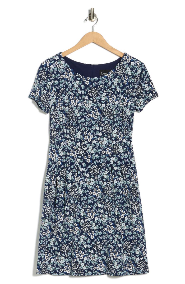 Connected Apparel Floral Print Dress, Main, color, Dusty Aqua