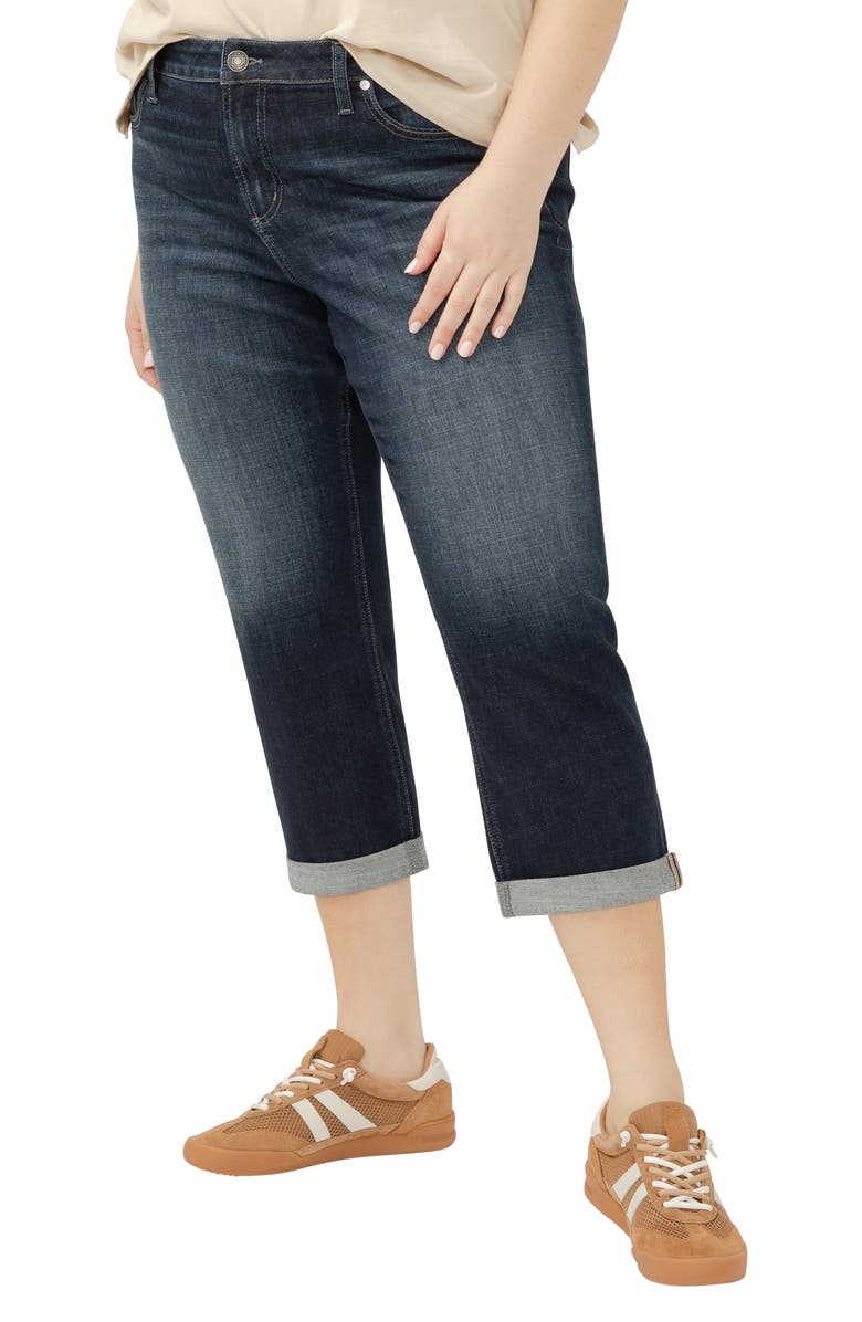 Silver Jeans Co. Elyse Curvy Mid Rise Capri Jeans, Alternate, color, Indigo