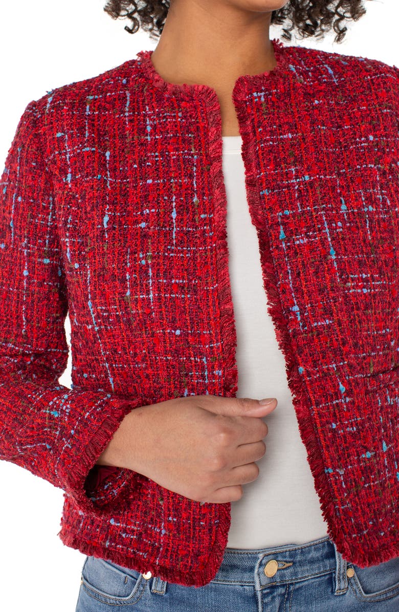 Liverpool Los Angeles Fringe Detail Tweed Jacket, Alternate, color, 