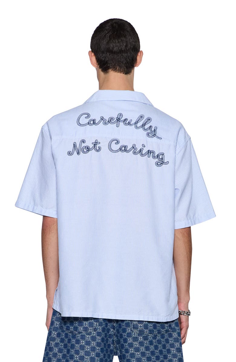 Ksubi Embroidered Caring Diner Tru Stripe Organic Cotton Camp Shirt, Alternate, color, Blue