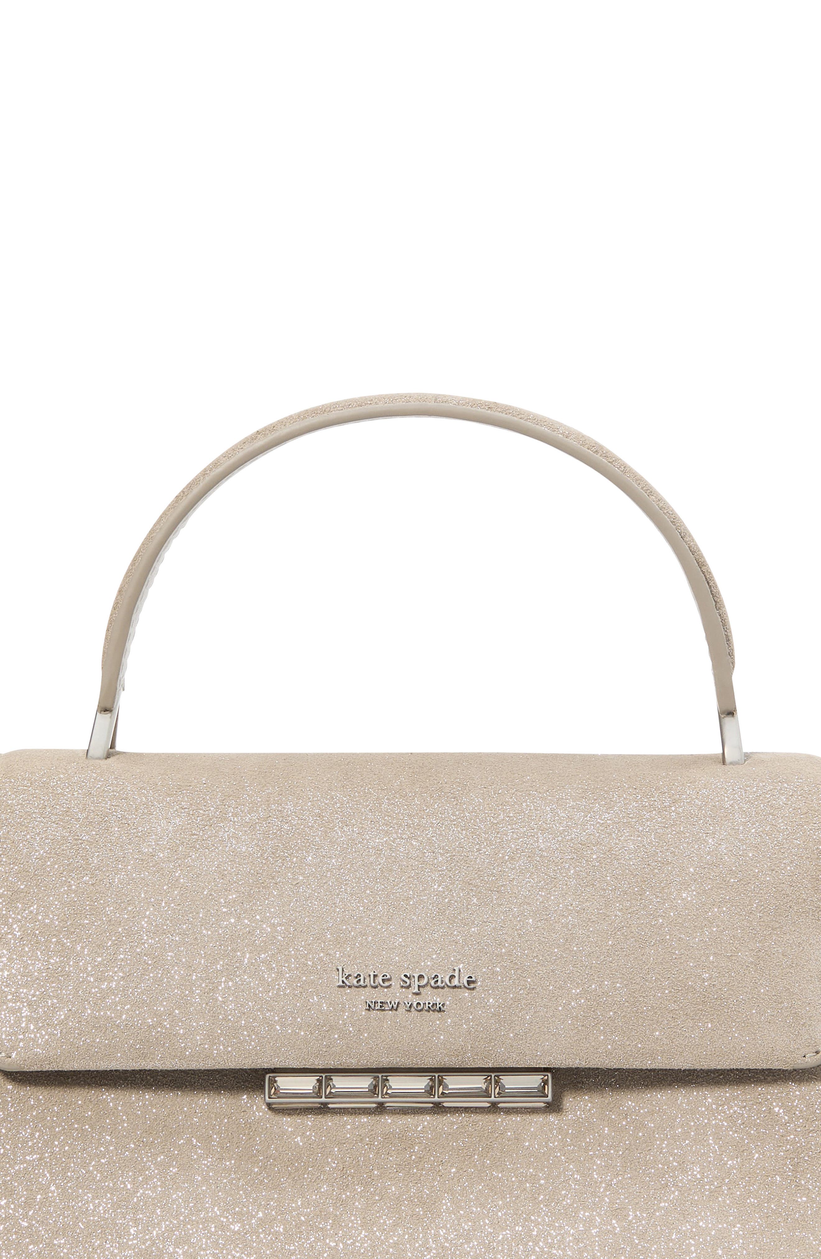 Kate Spade New York small grace glitter suede top handle bag, Alternate, color, Silver