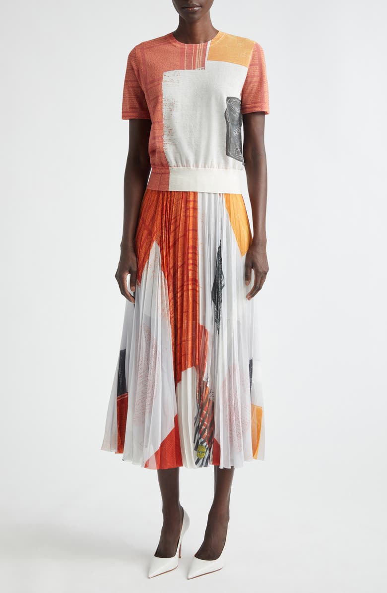 Jason Wu Collection Collage Print Pleated Chiffon Midi Skirt, Alternate, color, Red Multi