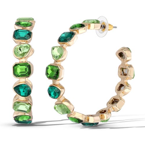 Jessica Simpson Gold-tone Green Stone Hoop Earrings In Green