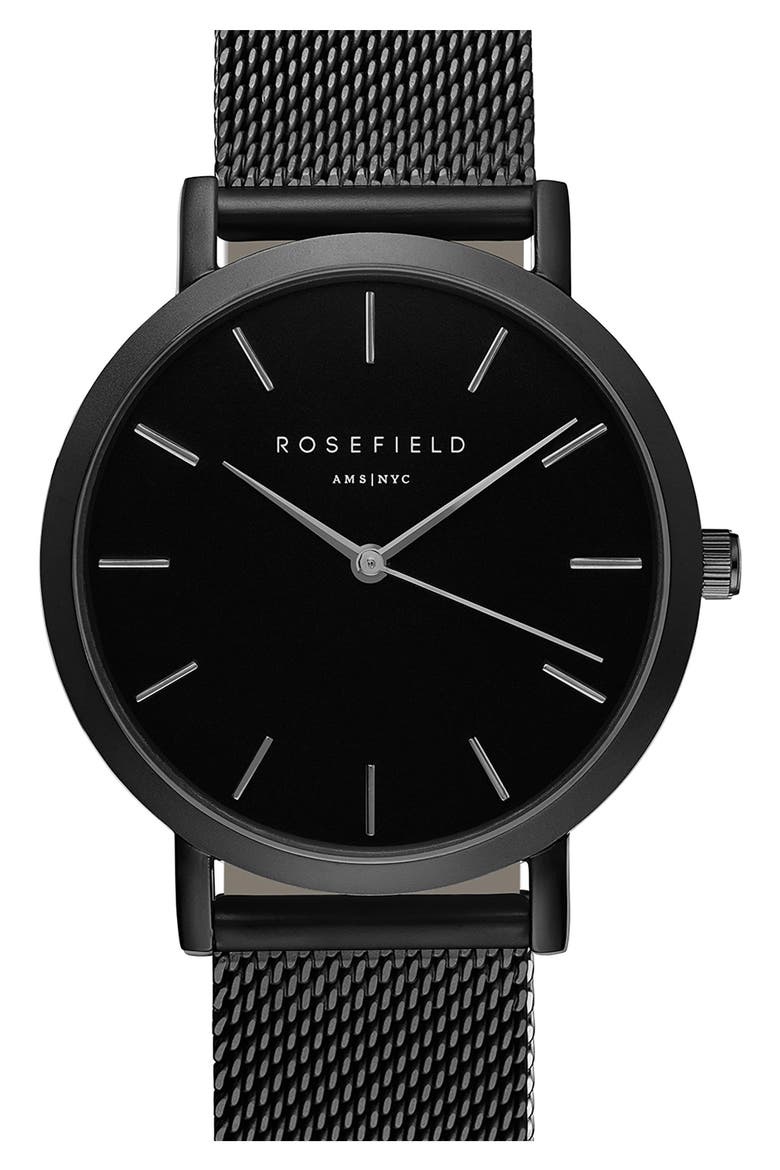 Mercer Mesh Strap Watch, 38mm, Main, color, BLACK