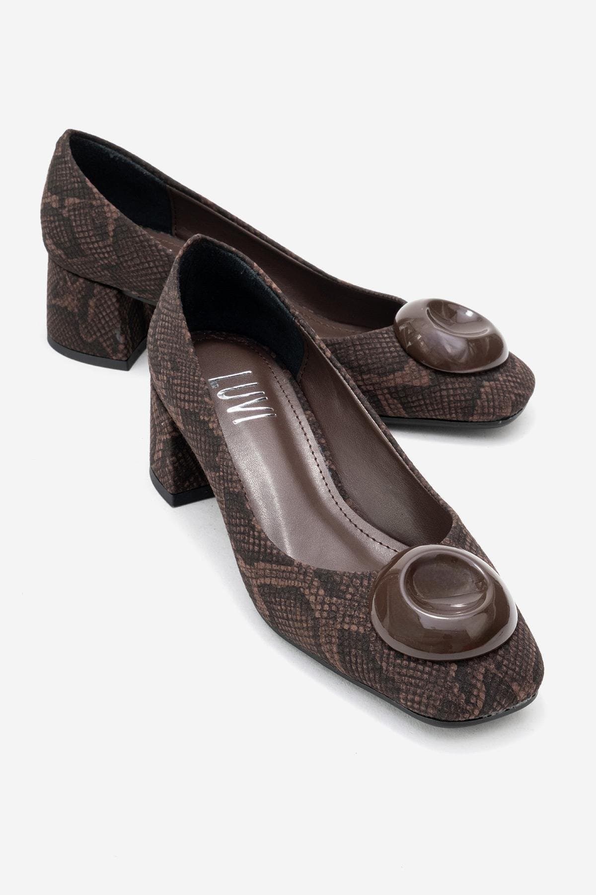Mila Buckle Square Toe Block Heel Pump, Alternate, color, Brown Print