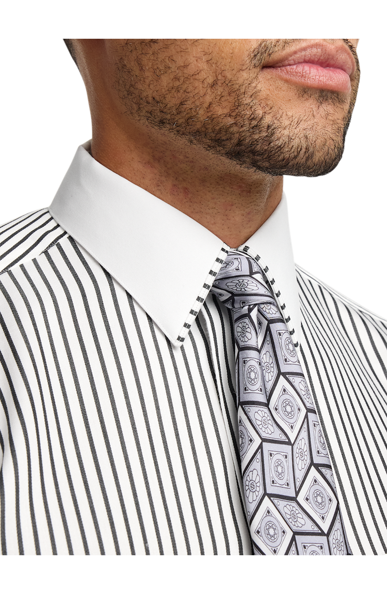 Paul Fredrick Comfort Stretch Non-iron Stripe Dress Shirt With Contrast Trim, Alternate, color, Black