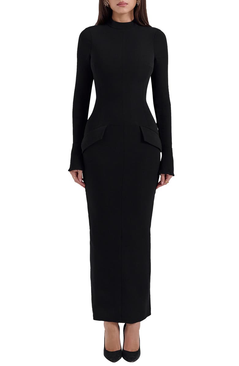 HOUSE OF CB Marie Louise Mock Neck Long Sleeve, Main, color, Black