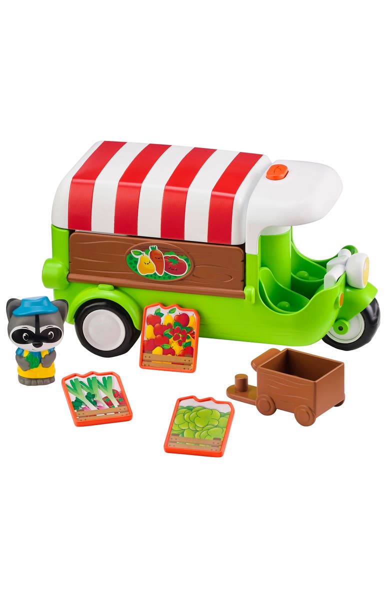 Timber Tots Food Truck 6 Piece Vehicle Playset, Raccoon Figure, Popup Roof, Alternate, color, Multicolored