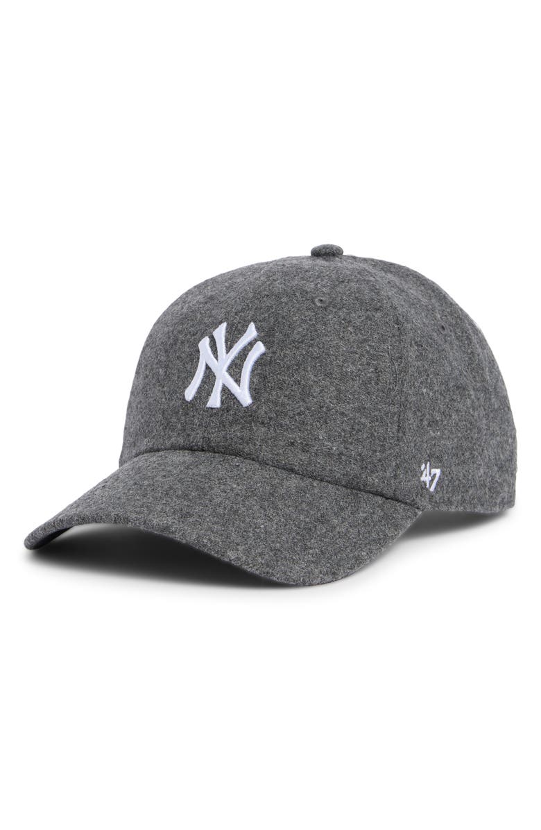 Sporty & Rich Yankees Serif Wool Baseball Cap, Main, color, Dark Grey