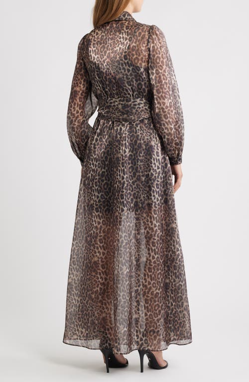 Julia Jordan Tie Belt Long Sleeve Maxi Shirtdress In Brown