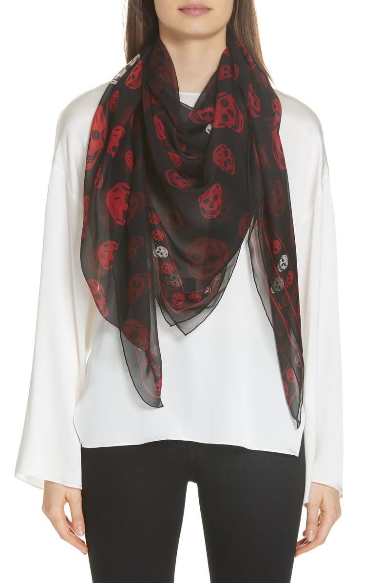 McQueen Alexander McQueen Skull Print Chiffon Scarf, Alternate, color, 