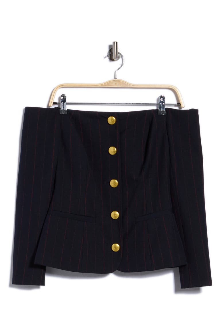 Alice Off the Shoulder Pinstriped Blazer, Main, color, MIDNIGHT/ BURGUNDY PINSTRIPE