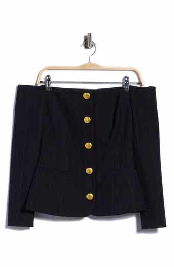 Alice Off the Shoulder Pinstriped Blazer