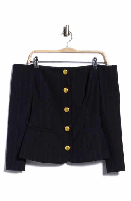 Alice Off the Shoulder Pinstriped Blazer