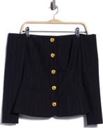 L'AGENCE Alice Off the Shoulder Pinstriped Blazer