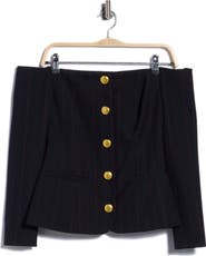 L'AGENCE Alice Off the Shoulder Pinstriped Blazer