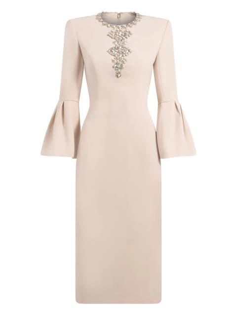 Margoni Bell-Sleeve Embellished Midi Dress