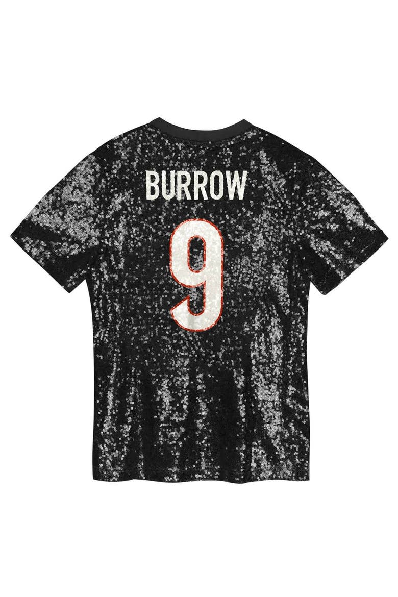 Girls Youth Joe Burrow Black Cincinnati Bengals Sequin V-Neck Fashion Jersey, Alternate, color, Black